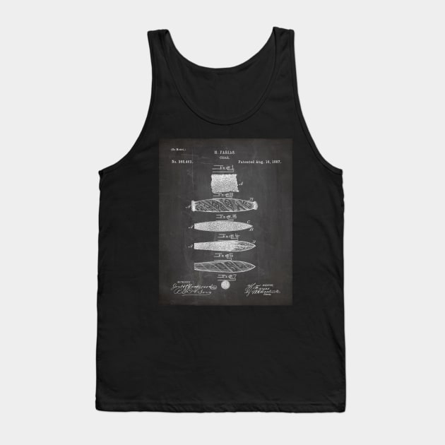 Cigar Making Patent - Cigar Smoker Smoke Tobacco Shop Art - Black Chalkboard Tank Top by patentpress